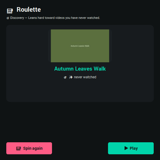 The Roulette after landing on one video, showing why it was picked