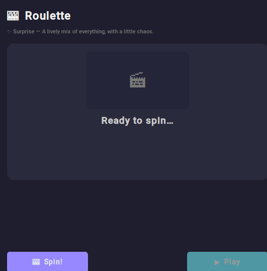 Animated demo of the RollMyLibrary roulette randomly picking a video to watch