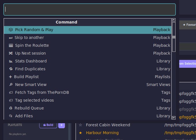 Ctrl-K command palette for jumping to any view, tag or playlist